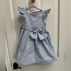 Bonnie Jean Girls Size 4 Blue & White Striped Flutter Sleeve Short Sleeve Dress